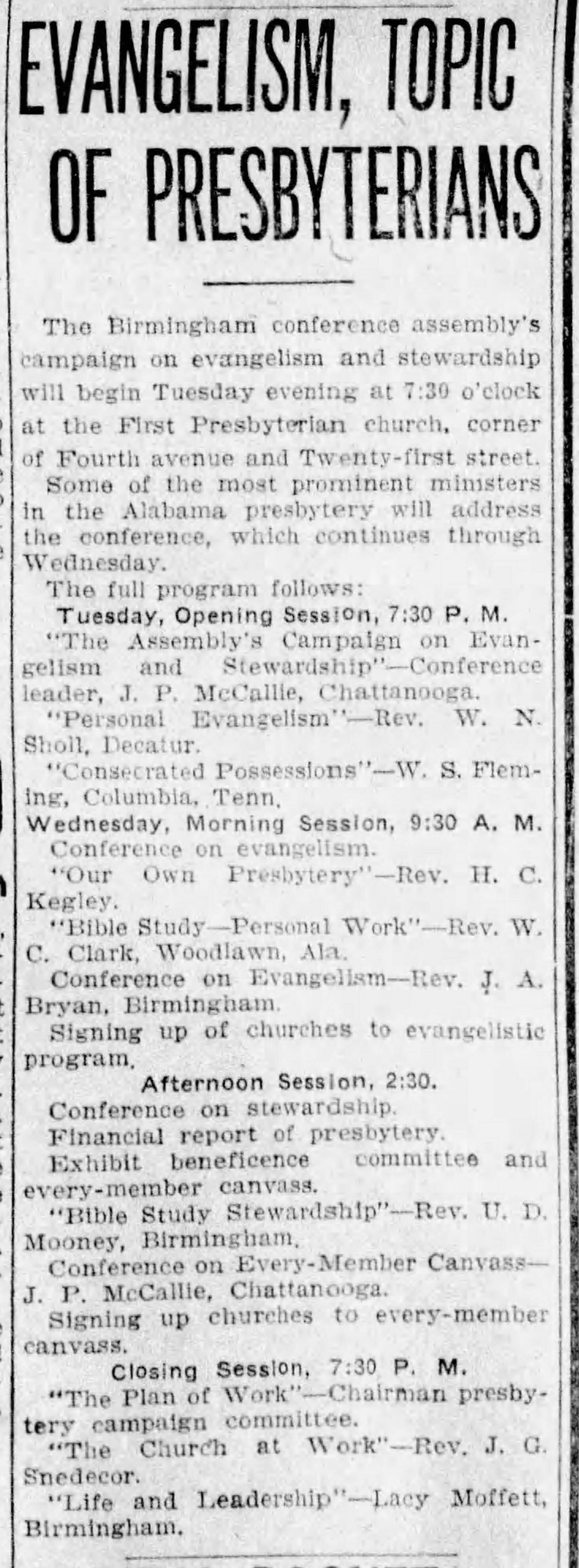 Evangelism, Topic of Presbyterians